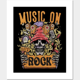 Skull & Roll: Let's Rock with Music Doodles Vintage Tee Posters and Art